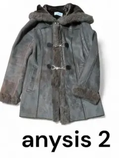 anysis フード付きグレー ムートンコート ラビットファー