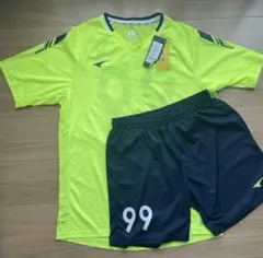 [未使用] サッカー ウェア 上下セット 蛍光イエロー×ネイビー 背番号99のサムネイル