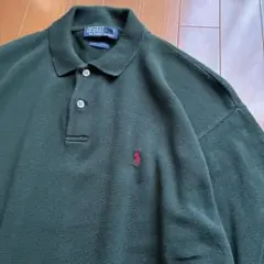 90sビンテージPOLOラルフローレン深緑コットンニット襟付きセーター古着メンズ