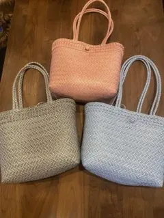 編み込みデザイン かごバッグ 3色セット