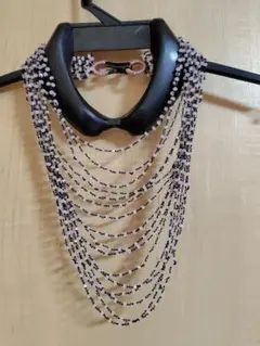 アビステ黒紫ビーズの多層ロングネックレス