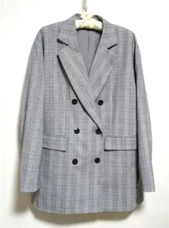 オーバーサイズ ジャケット　L　ダブル　チェック　テーラード ビッグシルエット