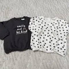 【NEXT】ダークグレー＆ドット柄 裏起毛トレーナー 2枚セット