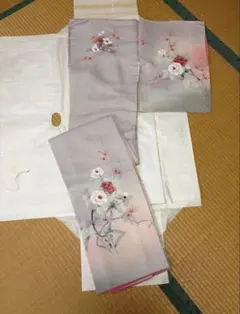【売り切りたいです】訪問着　正絹　袷　友禅　薄紫　薄緑　ピンク　椿　金彩　色留袖のサムネイル