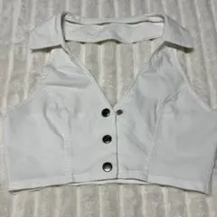 H&M DIVIDED ホルターネックベスト クロップドベスト ホワイト XSのサムネイル