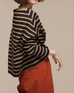 完売nano・universe ボーダーワイド ドロップトップス