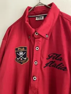 FILA GOLF ポロシャツ レッド 刺繍ロゴ メンズ LL フィラゴルフ