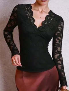 SHEIN　レース　カットソー　ブラック　XLのサムネイル