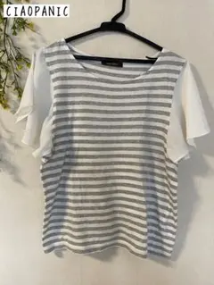 チャオパニックCiaopanic シアー袖Tシャツ　ボーダー　フレンチスリーブのサムネイル