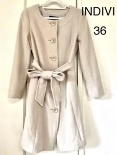 インディヴィ　ノーカラーコート　アンゴラ　36