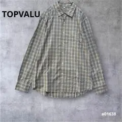 【トップバリュ】良品！長袖シャツ　カジュアル　チェック　コットン　グレーL