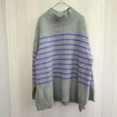 インディヴィ トップス ニット セーター 羊毛 カシミヤ ボーダー グレー XL