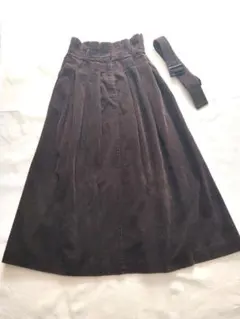 【匿名配送】コーデュロイ ハイウエスト ロング マキシ スカート こげ茶 訳あり