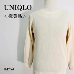 【極美品】ユニクロ ワッフルT 長袖 裾ラウンド 襟・袖口リブ L ベージュ系
