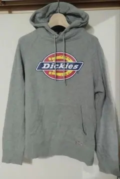 美品　Dickies men'sグレー 裏起毛パーカー ロゴ入り Msize