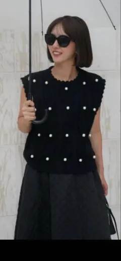 Bebeodパールスカラップニットベスト黒