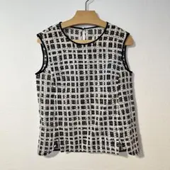 ホワイト/ブラック チェック柄 ノースリーブ