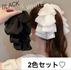 ★2色★ホワイト＆ブラック シフォンビッグリボン バナナクリップ ヘアクリップ