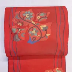 袋帯　正絹　彌禅　よろけ縞　花模様　鳥　抽象模様　着物　052t