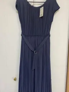 ダークブルー プリーツワンピース Lサイズ