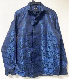 ドレスシャツ ペイズリー ブルー 高級 Mサイズ