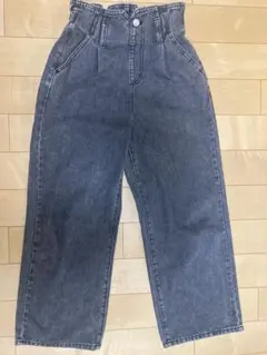 グレー ワイドレッグ デニムパンツ