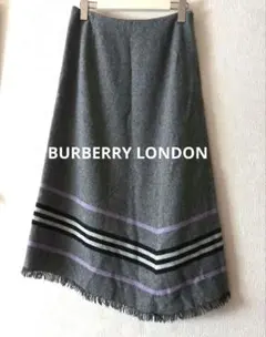 バーバリーロンドン☆ウールスカート フリンジ グレー38