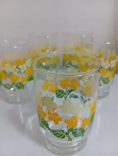 【昭和レトロ】花柄ガラスグラス5個セット 佐々木硝子