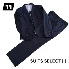 美品スーツセレクト11号パンツスーツセットアップ濃紺ネイビーシャドーストライプ