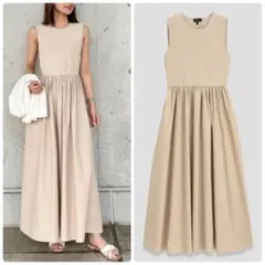 24SS theory セオリー ロングワンピース 異素材 コンボ ベージュ