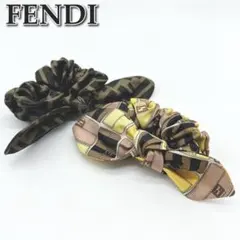 未使用タグ付き】FENDI ブラウンシルクゴム ヘアバンド2点セット