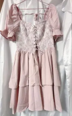 ワンピース 量産型 ミニワンピース オフショルダー 夏 ピンク 編み上げ