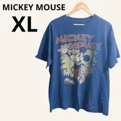 USED◇ミッキーマウス 半袖 Tシャツ XL レトロ ディズニー 青 古着
