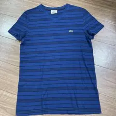 【S】ラコステ 半袖 VネックTシャツ ブルー マルチボーダー ワニロゴ刺繍 2のサムネイル