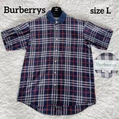 【バーバリーズ】半袖シャツ チェック シャドーホース ネイビー Lサイズ