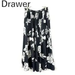 drawer ドゥロワー プリントロングフレアスカート Drawer ドゥロワー フレアスカート ブラック サイズ2 - メルカリ