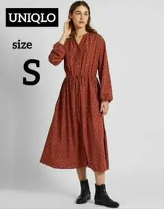 UNIQLO ユニクロ プリント Vネック ロング シャツ ワンピース 小花柄
