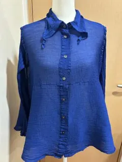 ⭐️本日限定価格⭐️meイッセイミヤシースルークレープブルーブラウス極美品⭐️のサムネイル