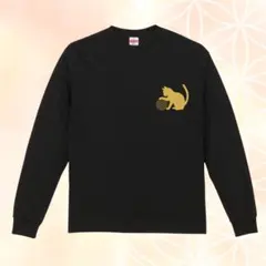 【人気】ロングスリーブ Tシャツ L ブラック 猫 フラワーオブライフ 両面