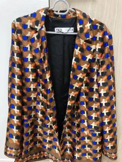 ZARA テーラードジャケット Sサイズ　ブラウン　ブルー　オレンジ
