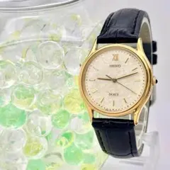 【美品 稼働】セイコー 腕時計 ドルチェ ゴールド 電池新品 ベルト新品 メンズ 90s 高級 SEIKO ドルチェ クォーツ 電池交換済 純正SSベルト