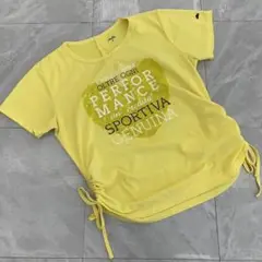 Ellesse Tシャツ イエロー メッシュ プリント ドローコード S