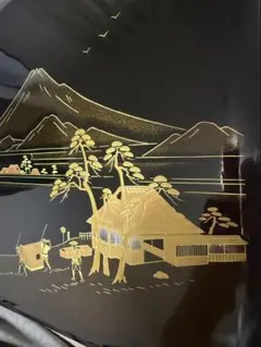 最高級漆器　巨匠作品　2段収納　天然無垢 漆器セット 黒と金の風景