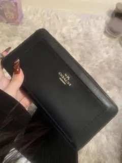 ネイビーレザー長財布 ゴールドロゴ　COACH　コーチ