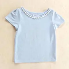 美品⭐️ダズリン dazzlin パールネック 半袖カットソー ブルー Fのサムネイル