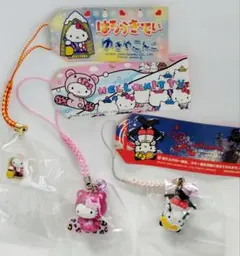 極美品】ご当地キティ 岡山限定 桃太郎 根付 3種セット サンリオ 2002