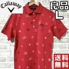 【早い者勝ち❤️】キャロウェイ メンズ 半袖 ポロシャツ L 総柄 レッド 赤