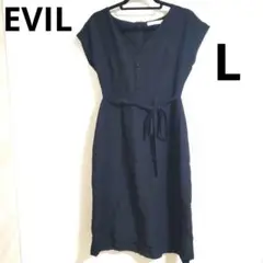 EVIL【L】黒 半袖 Vネック ワンピース