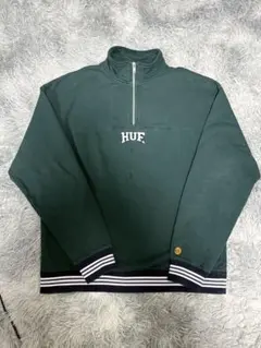 HUF ダークグリーン ハーフジップ トレーナー L