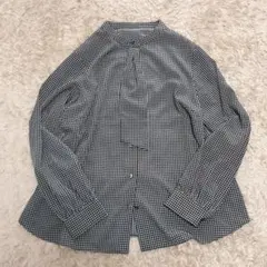 【美品】NEWYORKER 　ブラック系　総柄　リボンタイ　ブラウス　オフィス